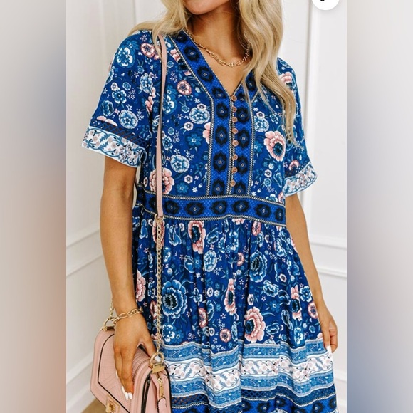 Sunday Blue and Pink Patterned Maxi Dress Size Large - Picture 5 of 15